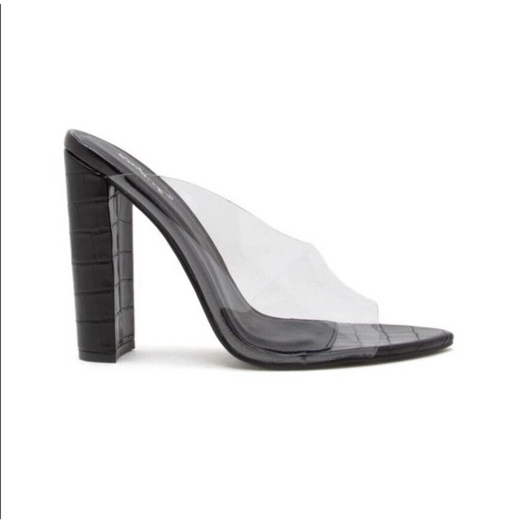 Qupid Womens Sandals US 6 Black Faux Croc Clear PVC Heels - Picture 2 of 5